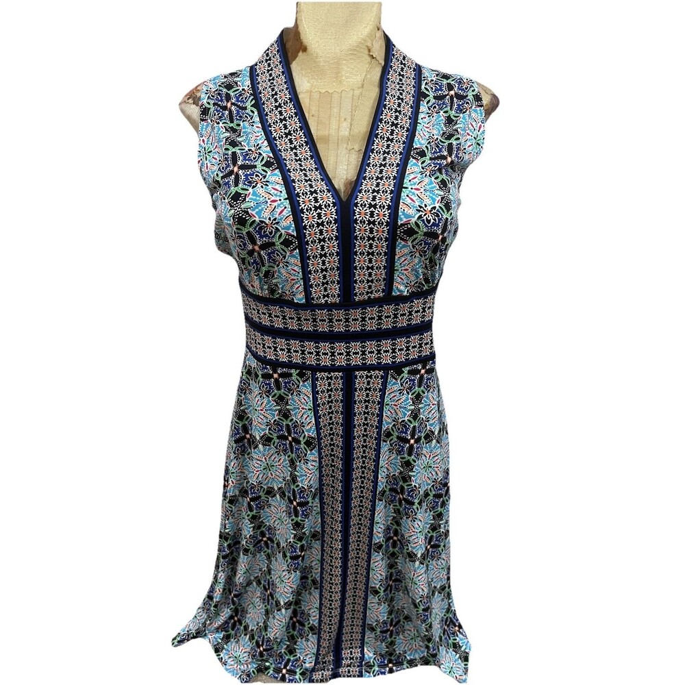 London Times Colorful Sleeveless Bohemian Fit & Flare Dress Sz 6 Knee Length